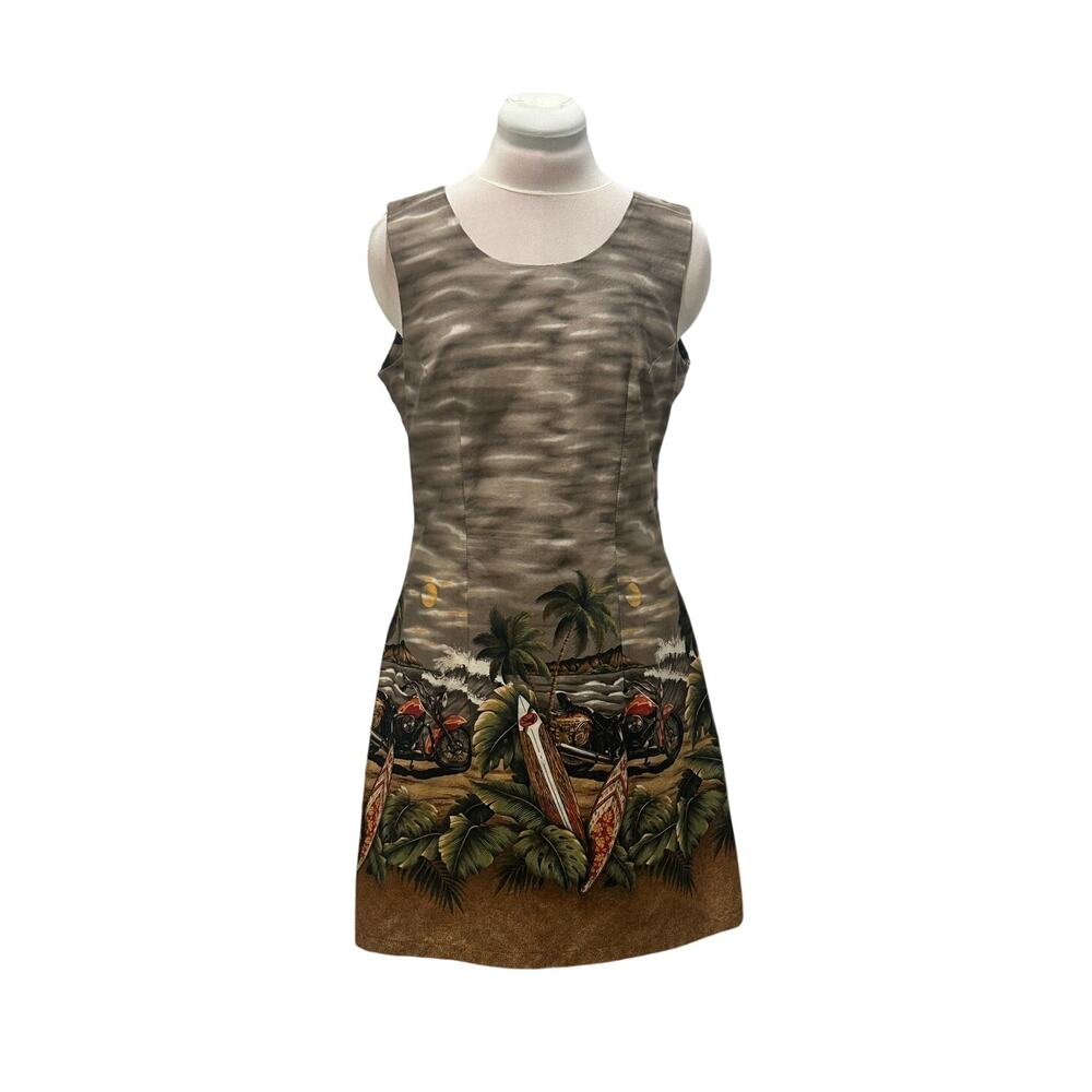 VINTAGE KY'S Hawaiian Surfboard Motorcycle Sleeveless Cotton Dress Resort Wear
